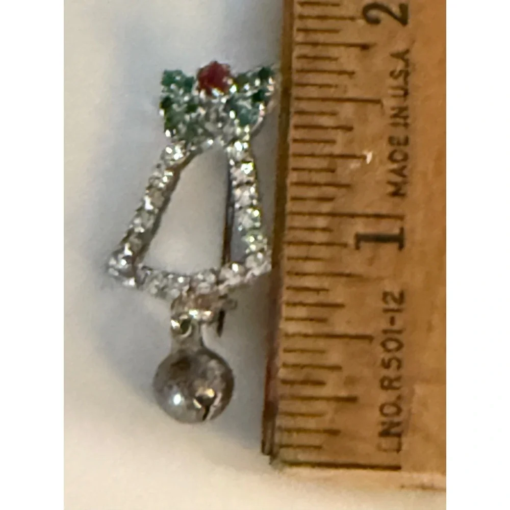 Christmas Bell Brooch Rhinestone Bow Jingle Bell Charm‎ Holiday Pin